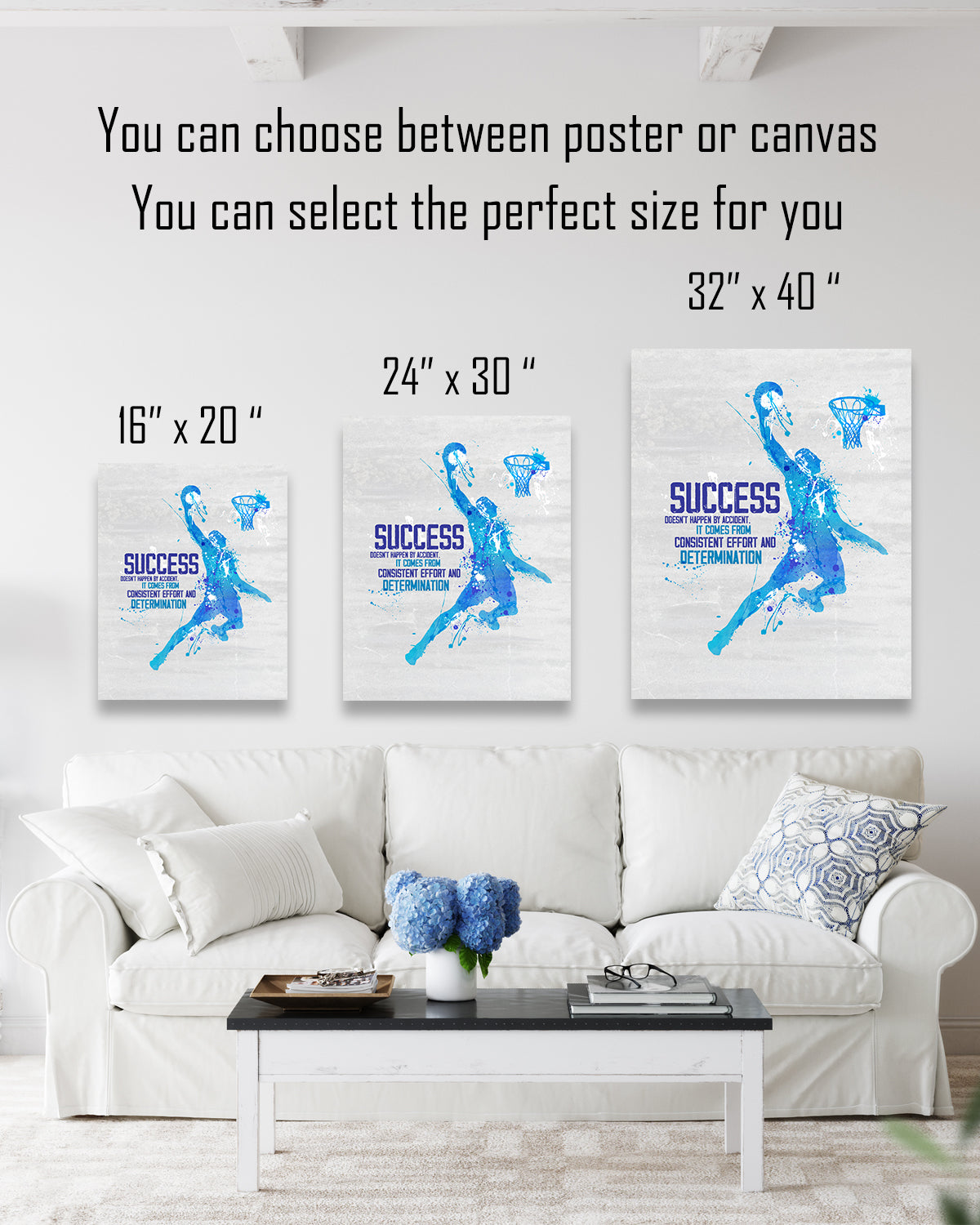 Success doesn't happen by accident - Basketball wall art canvas and poster