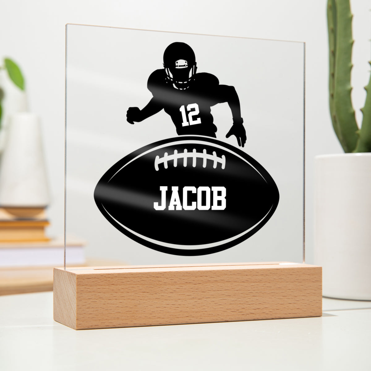 Personalized Football Player Acrylic Plaque LED Lamp
