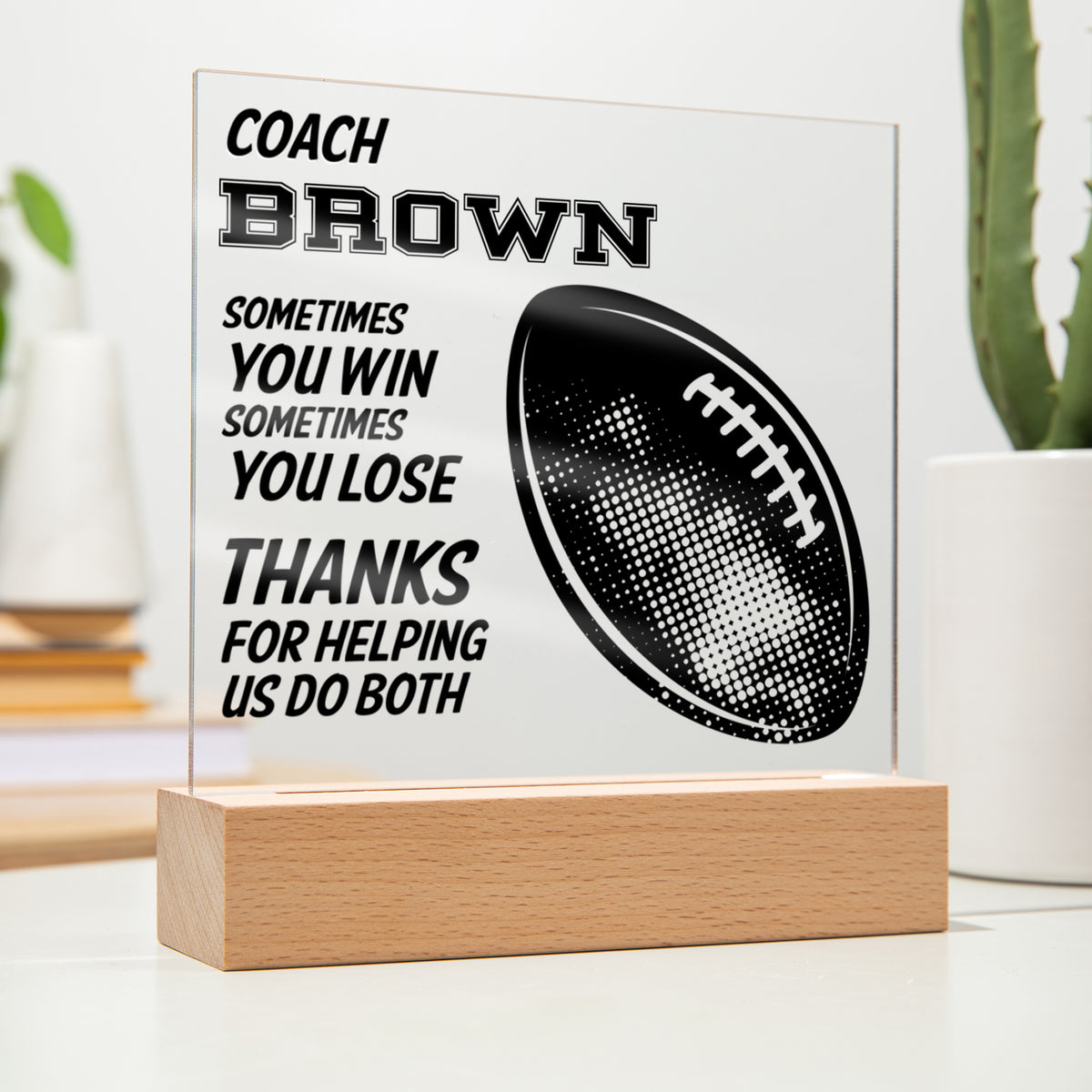 Personalized Football Coach Thanks Acrylic Plaque LED Lamp