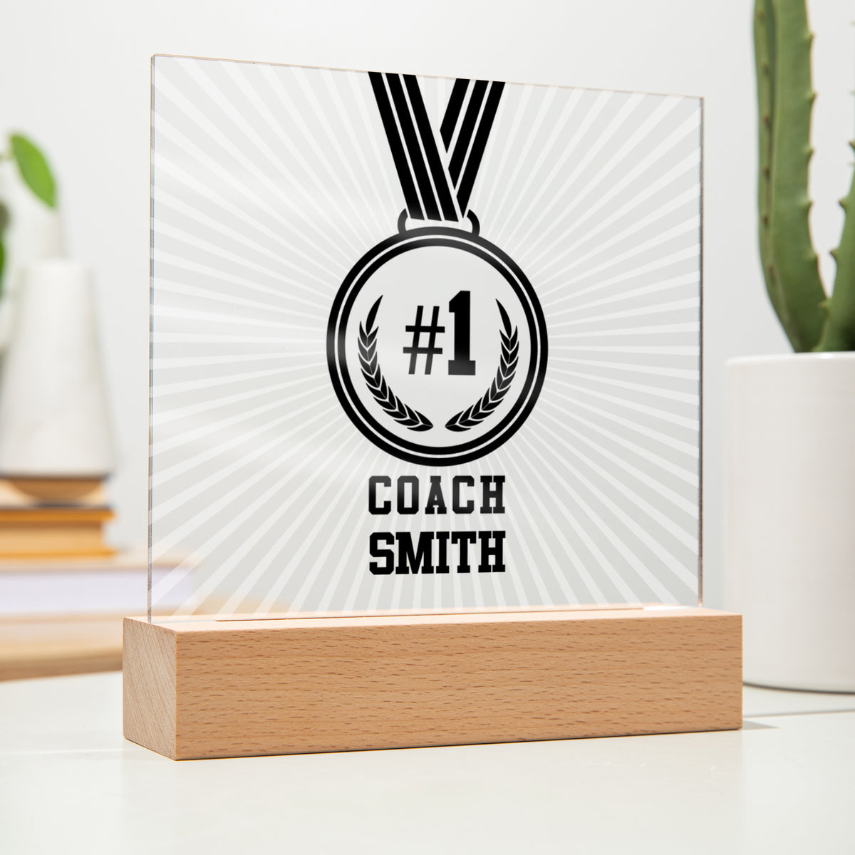 Personalized No1 Coach Medal Acrylic Plaque LED Lamp