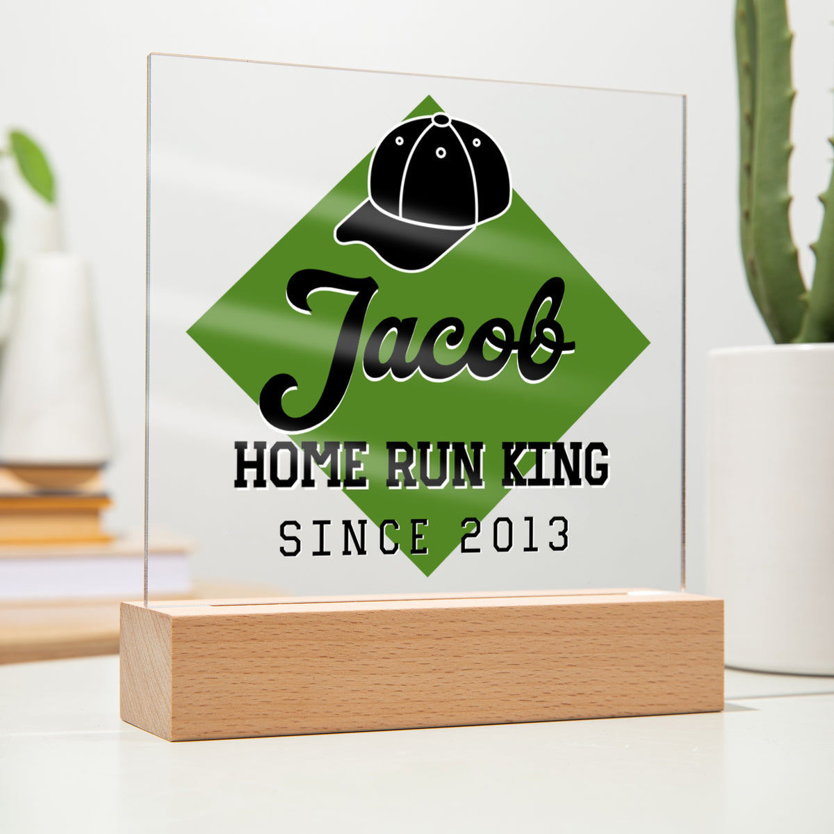 Personalized Home Run King Baseball Acrylic Plaque LED Lamp