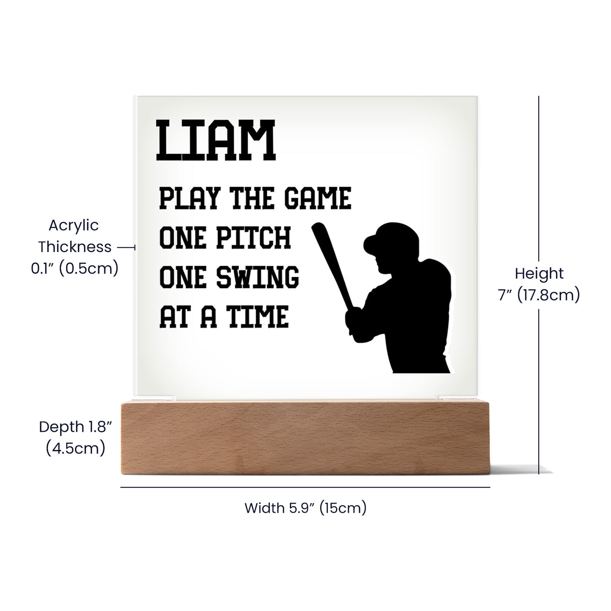 Personalized Play The Game One Pitch One Swing At A Time Baseball Acrylic Plaque LED Lamp
