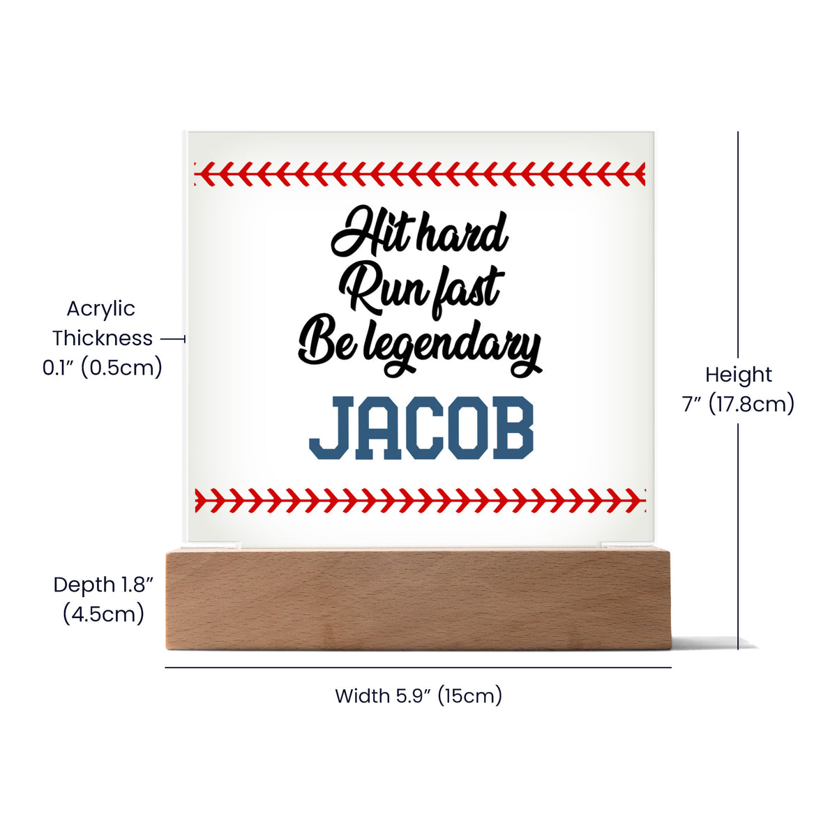 Personalized Hit Hard Run Fast Be Legendary Baseball Acrylic Plaque LED Lamp