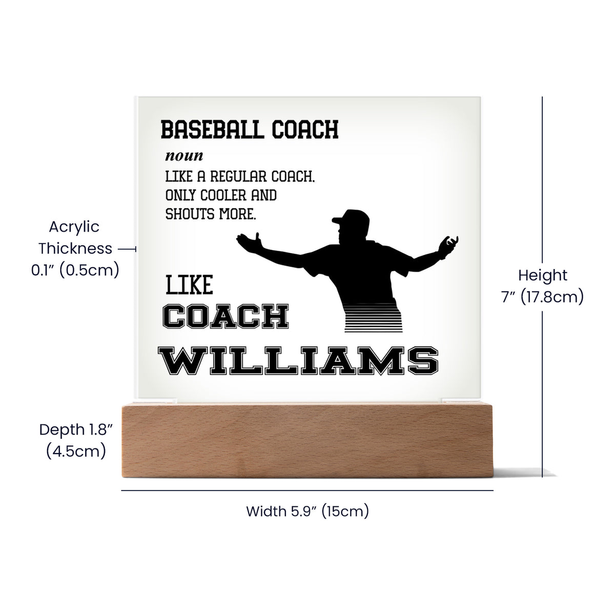 Personalized Regular Coach Only Cooler Baseball Acrylic Plaque LED Lamp