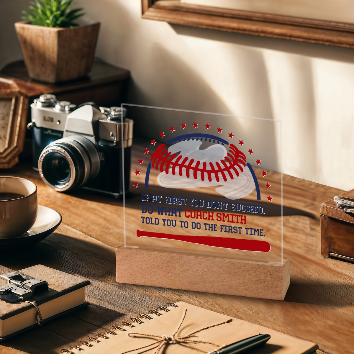 Personalized Do What Coach Baseball Acrylic Plaque LED Lamp