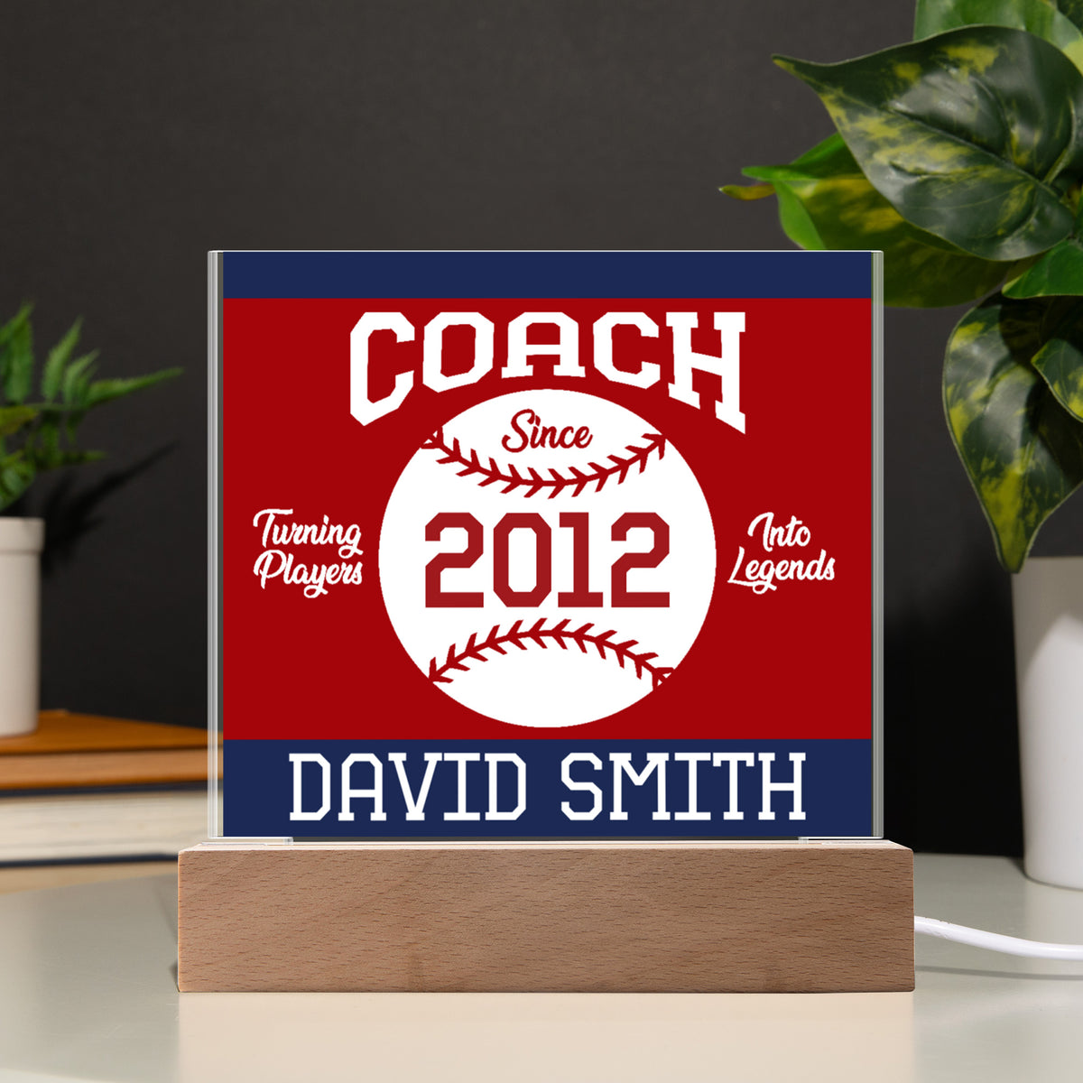 Personalized Turning Players Into Legends Baseball Acrylic Plaque LED Lamp