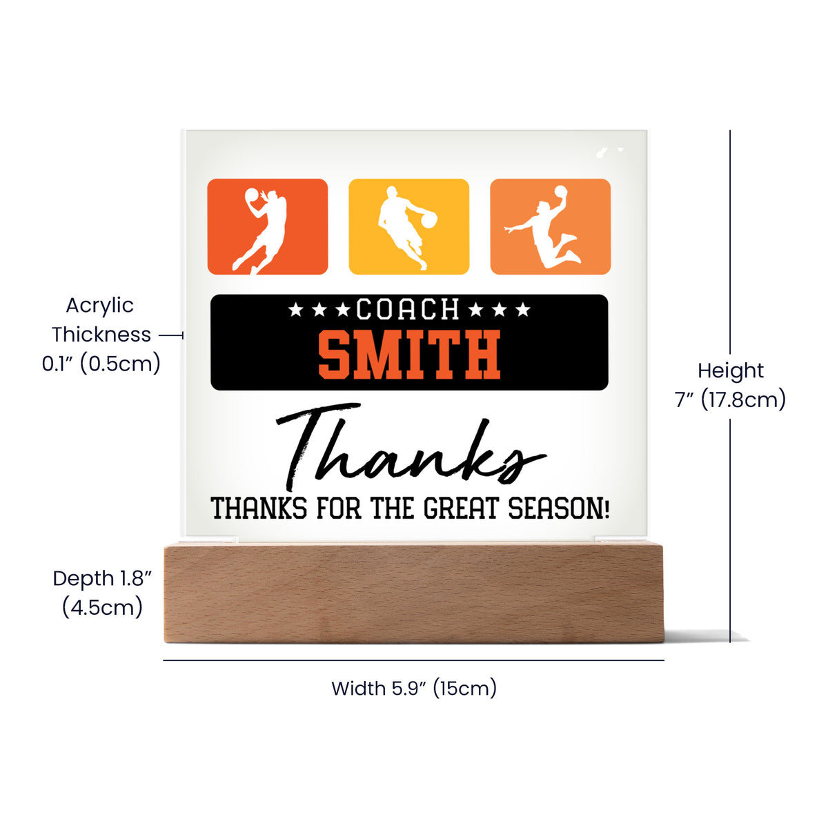 Personalized Thanks For The Great Season Basketball Acrylic Plaque LED Lamp