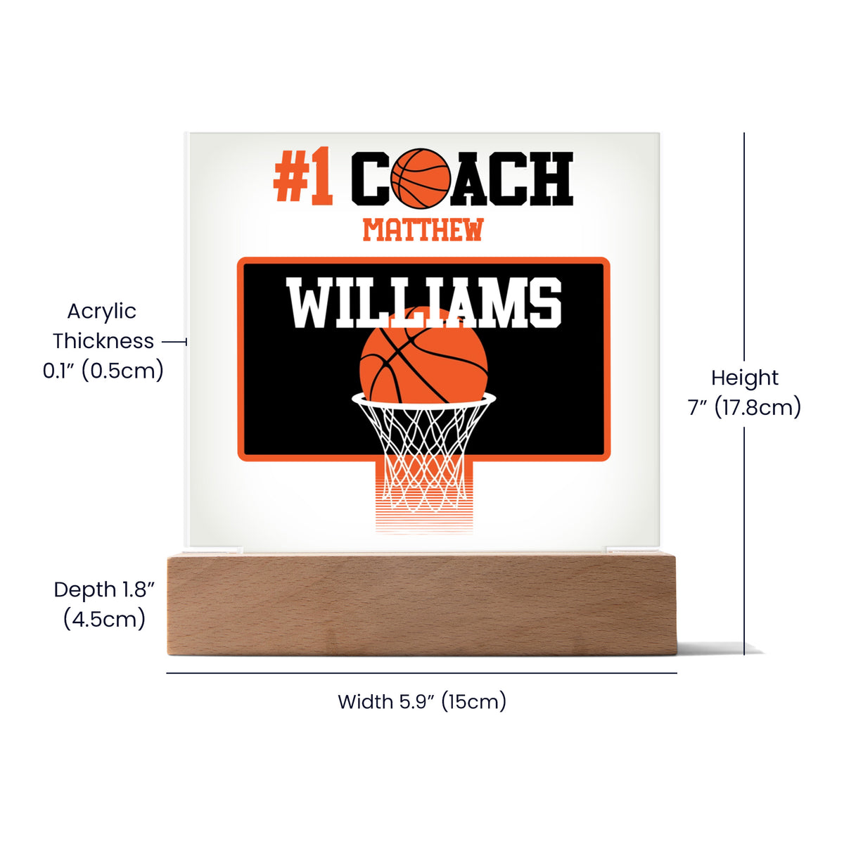 Personalized #1 Coach Basketball Acrylic Plaque LED Lamp