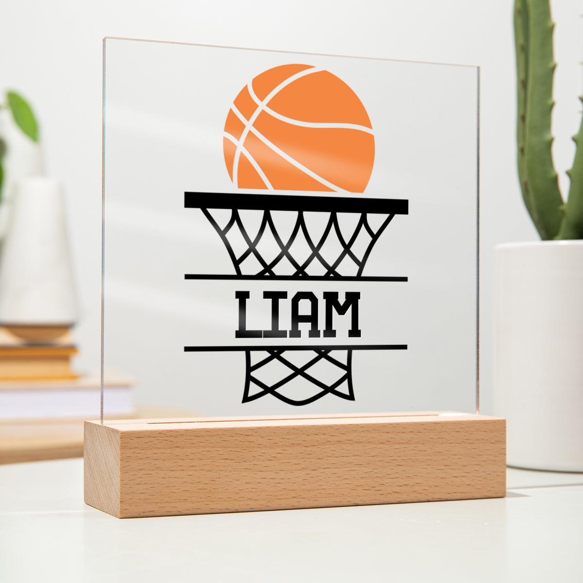 Personalized Basket Basketball Acrylic Plaque LED Lamp