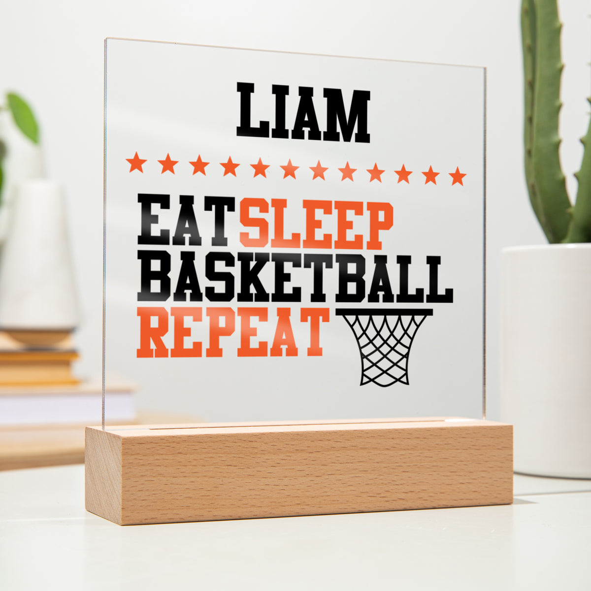 Personalized Eat Sleep Basketball Repeat Acrylic Plaque LED Lamp