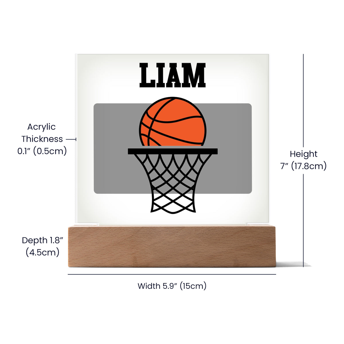 Personalized Basket Basketball Acrylic Plaque LED Lamp