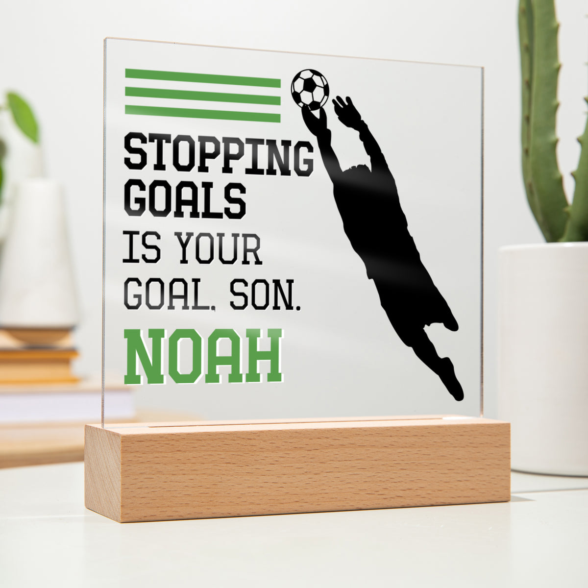 Personalized Stopping Goals Is Your Goal Soccer Acrylic Plaque LED Lamp