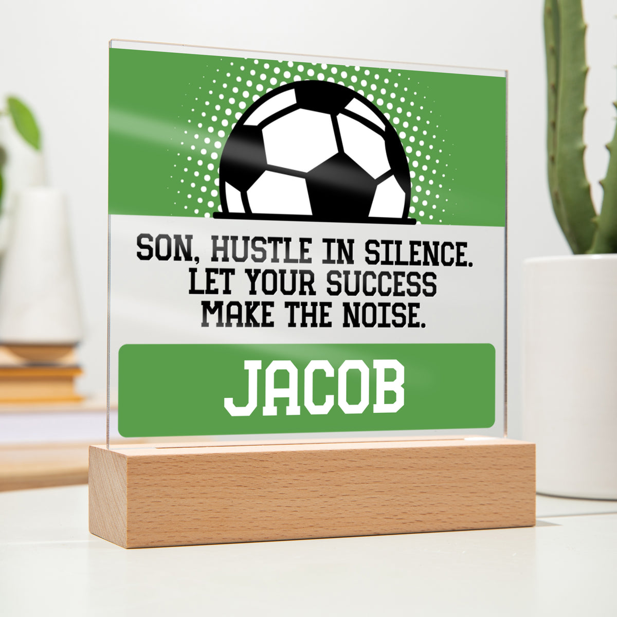 Personalized Let Your Success Make The Noise Soccer Acrylic Plaque LED Lamp