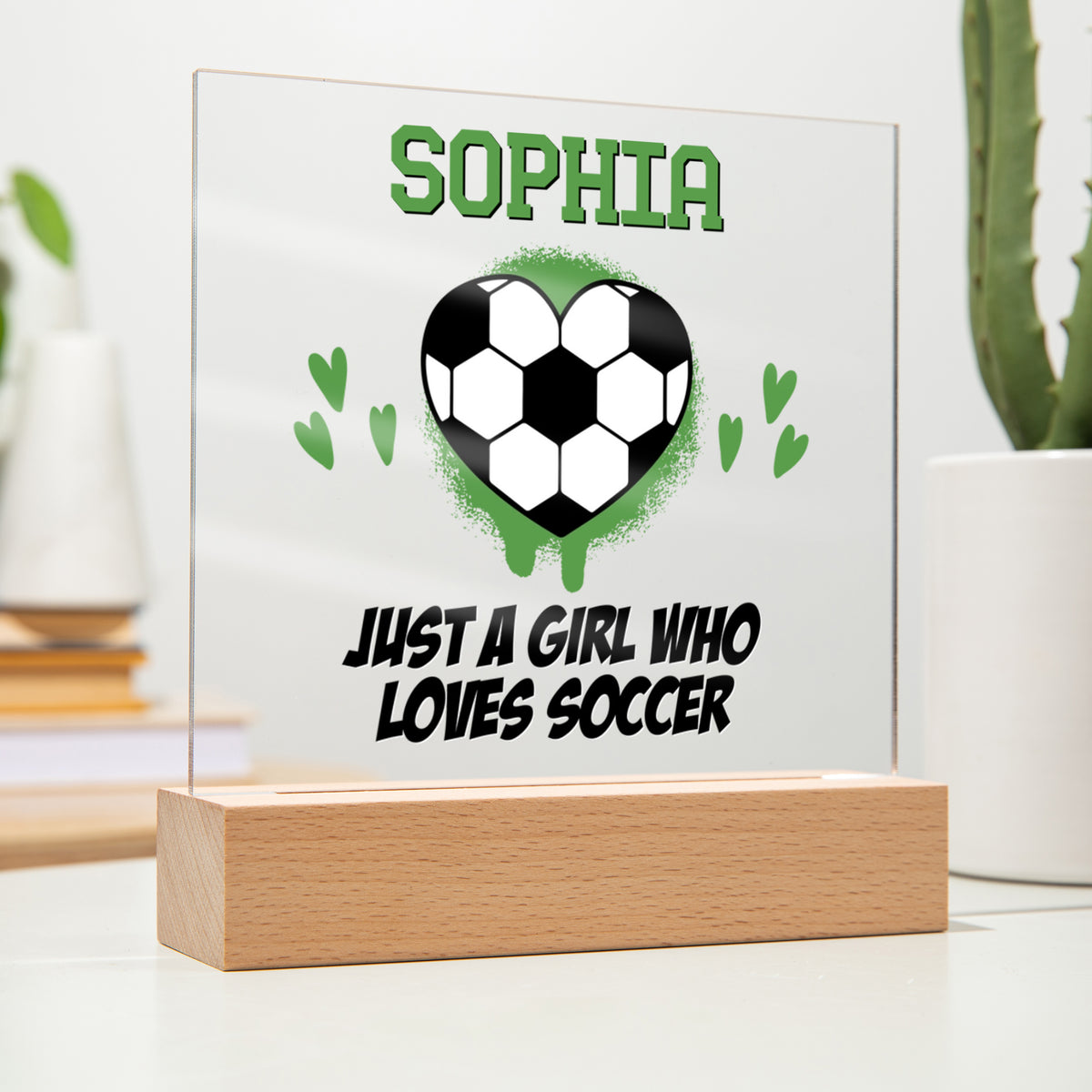 Personalized Just A Girl Who Loves Soccer Acrylic Plaque LED Lamp
