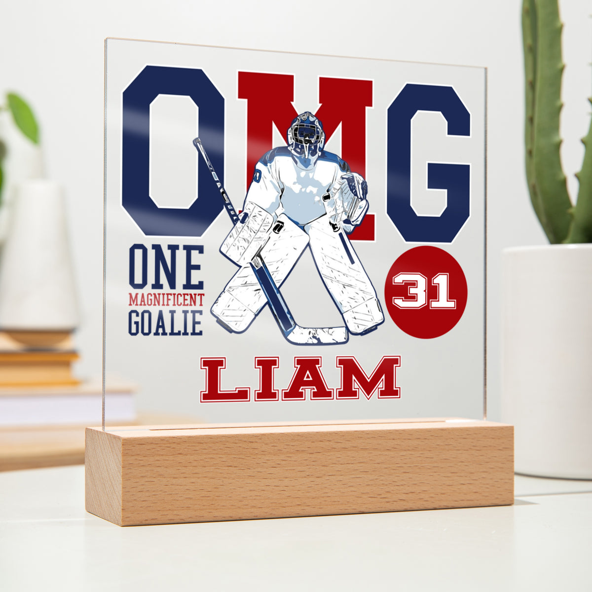 Personalized One Magnificient Goalie Hockey Acrylic Plaque LED Lamp