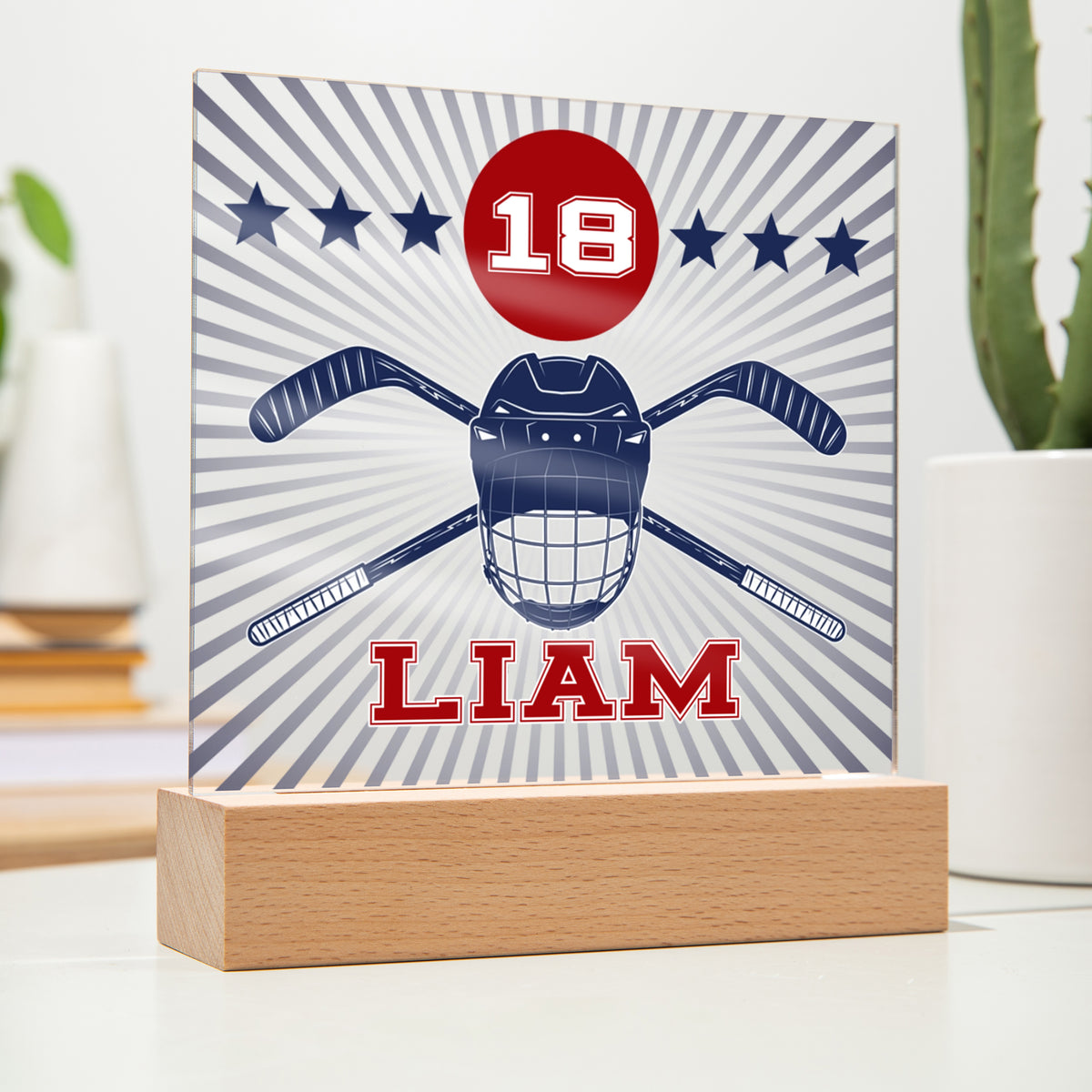 Personalized Hockey Acrylic Plaque LED Lamp