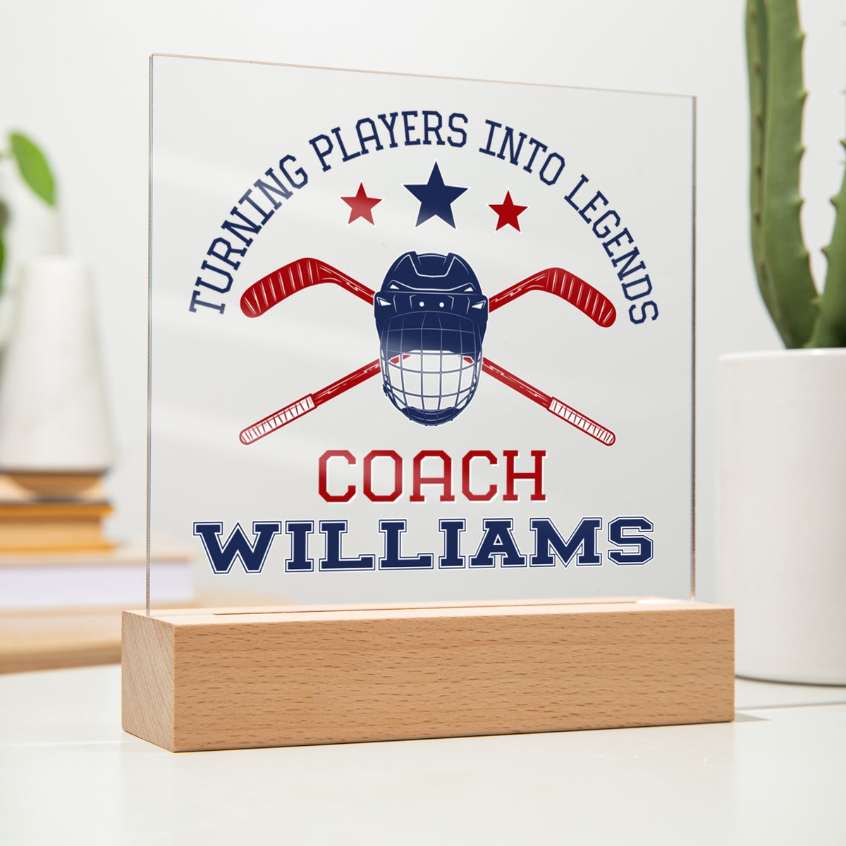 Personalized Turning Players Into Legends Hockey Coach Acrylic Plaque LED Lamp