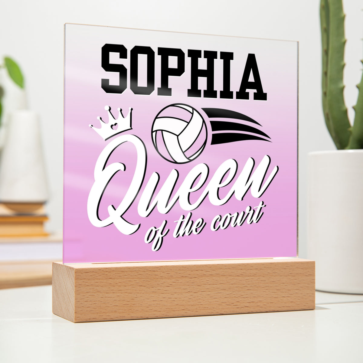 Personalized Queen Of The Court Volleyball Acrylic Plaque LED Lamp