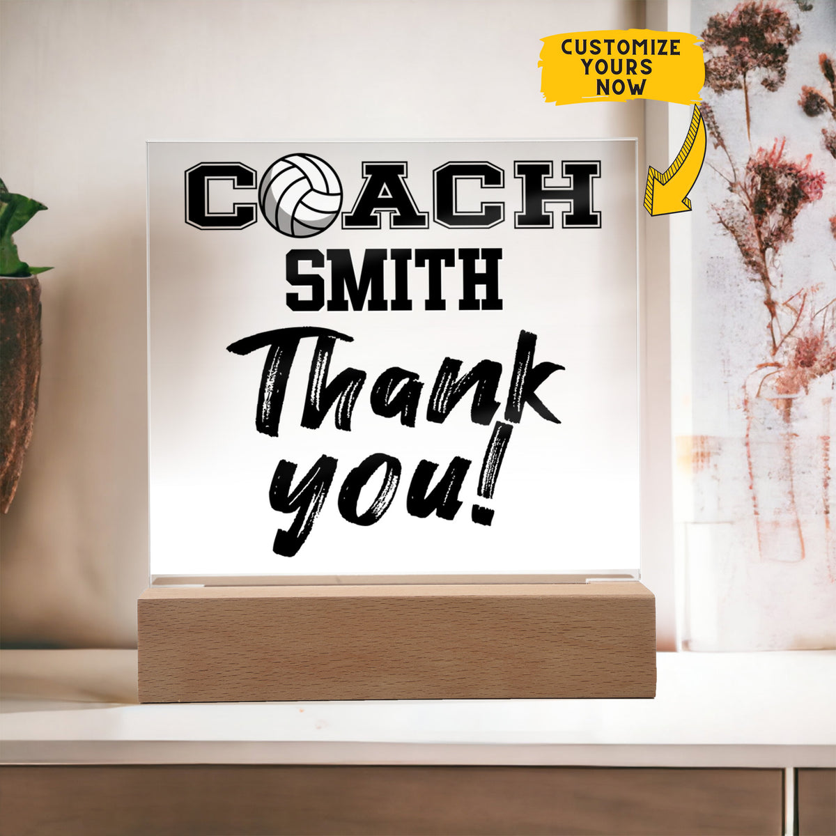 Personalized Coach Thank You Volleyball Acrylic Plaque LED Lamp
