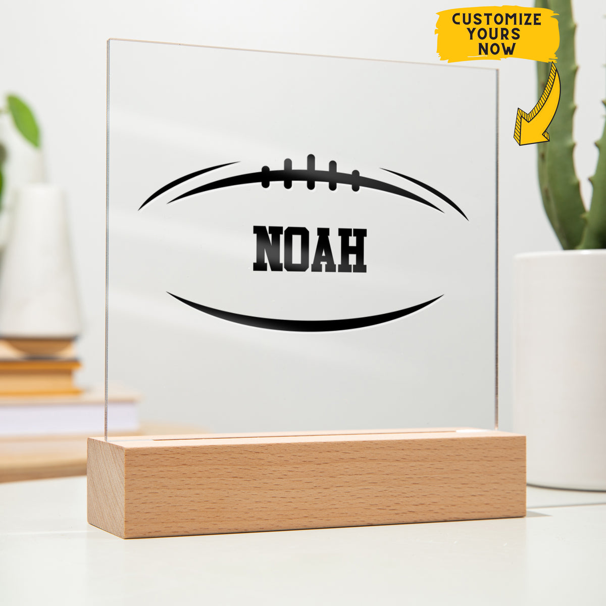 Personalized Football Ball Acrylic Plaque LED Lamp