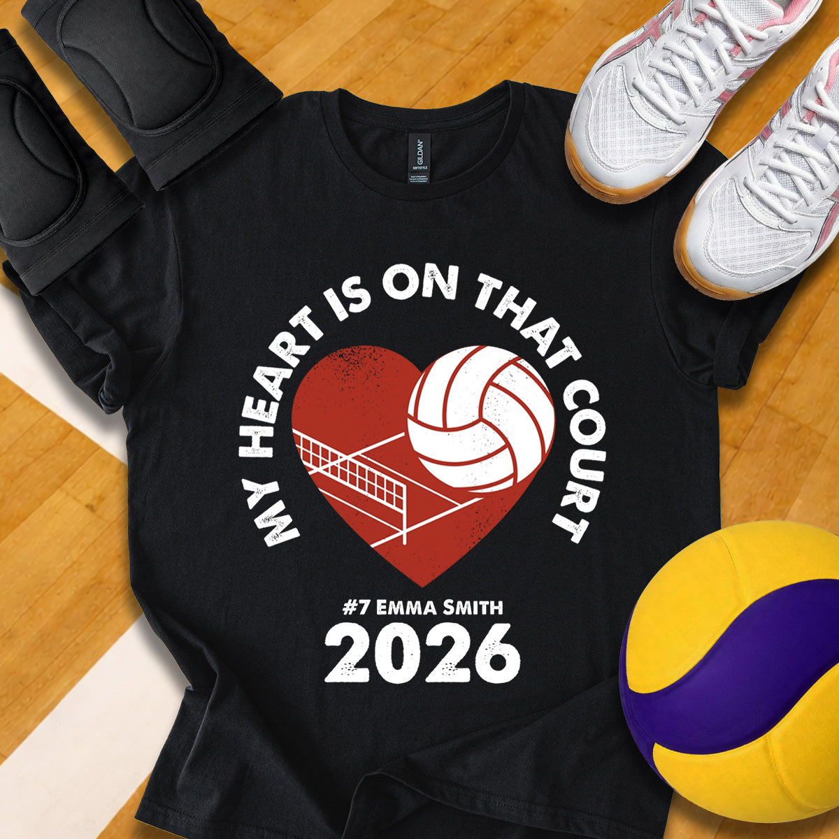 Personalized My Heart Is On That Court Volleyball T-Shirt