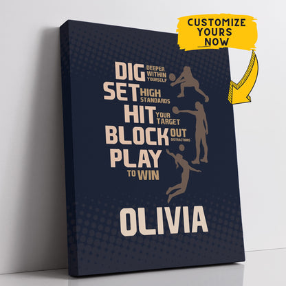 Personalized Dig Set Hit Block Play Volleyball Wall Art