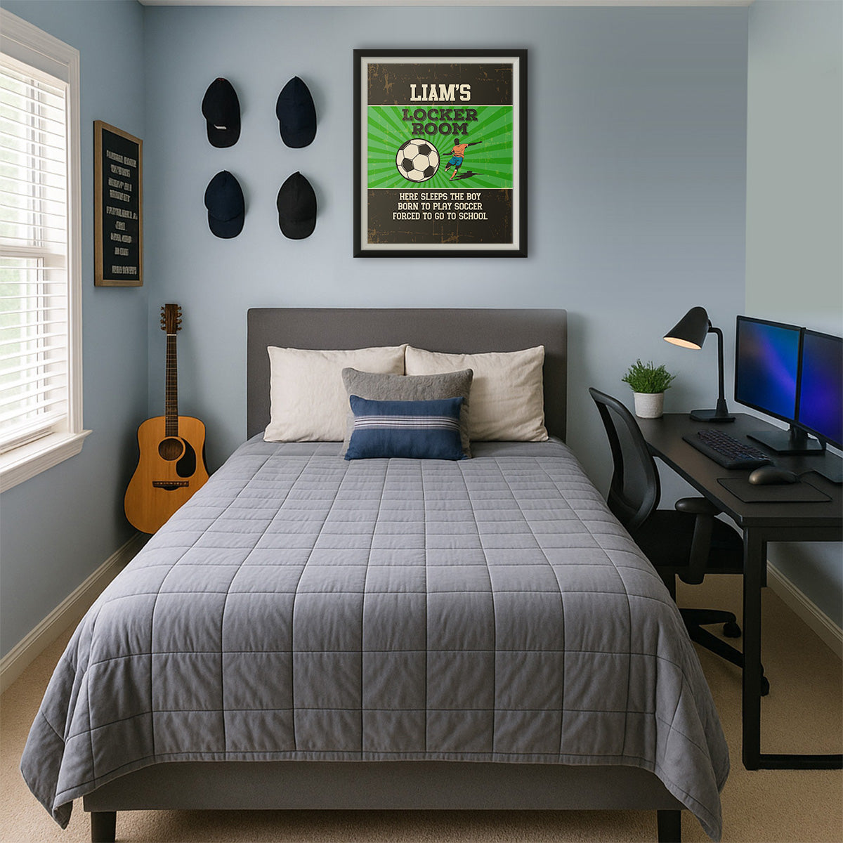 Personalized Here Sleeps The Boy Born To Play Soccer Wall Art