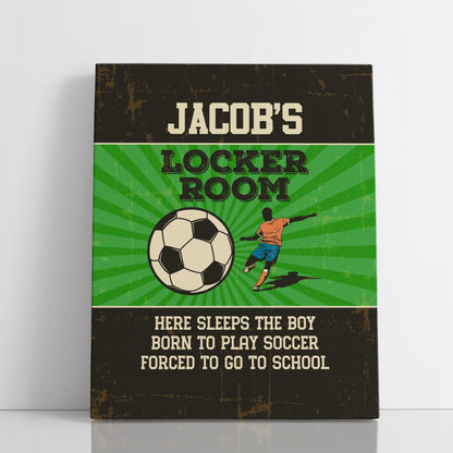 Personalized Here Sleeps The Boy Born To Play Soccer Wall Art