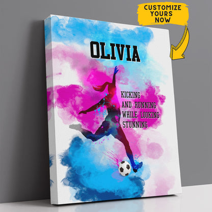 Personalized kicking And Running While Looking Stunning Soccer Wall Art