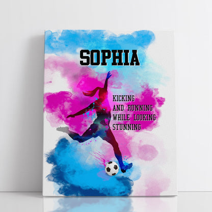 Personalized kicking And Running While Looking Stunning Soccer Wall Art