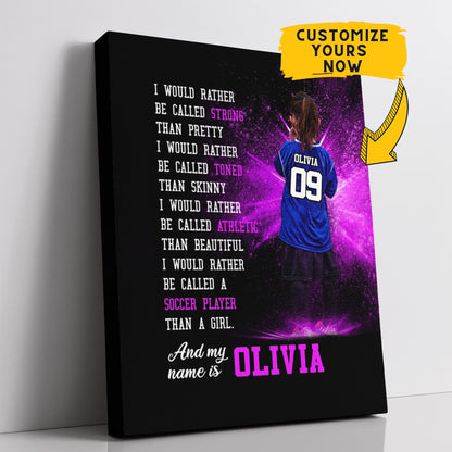 Personalized Strong Toned Athletic Soccer Player Wall Art