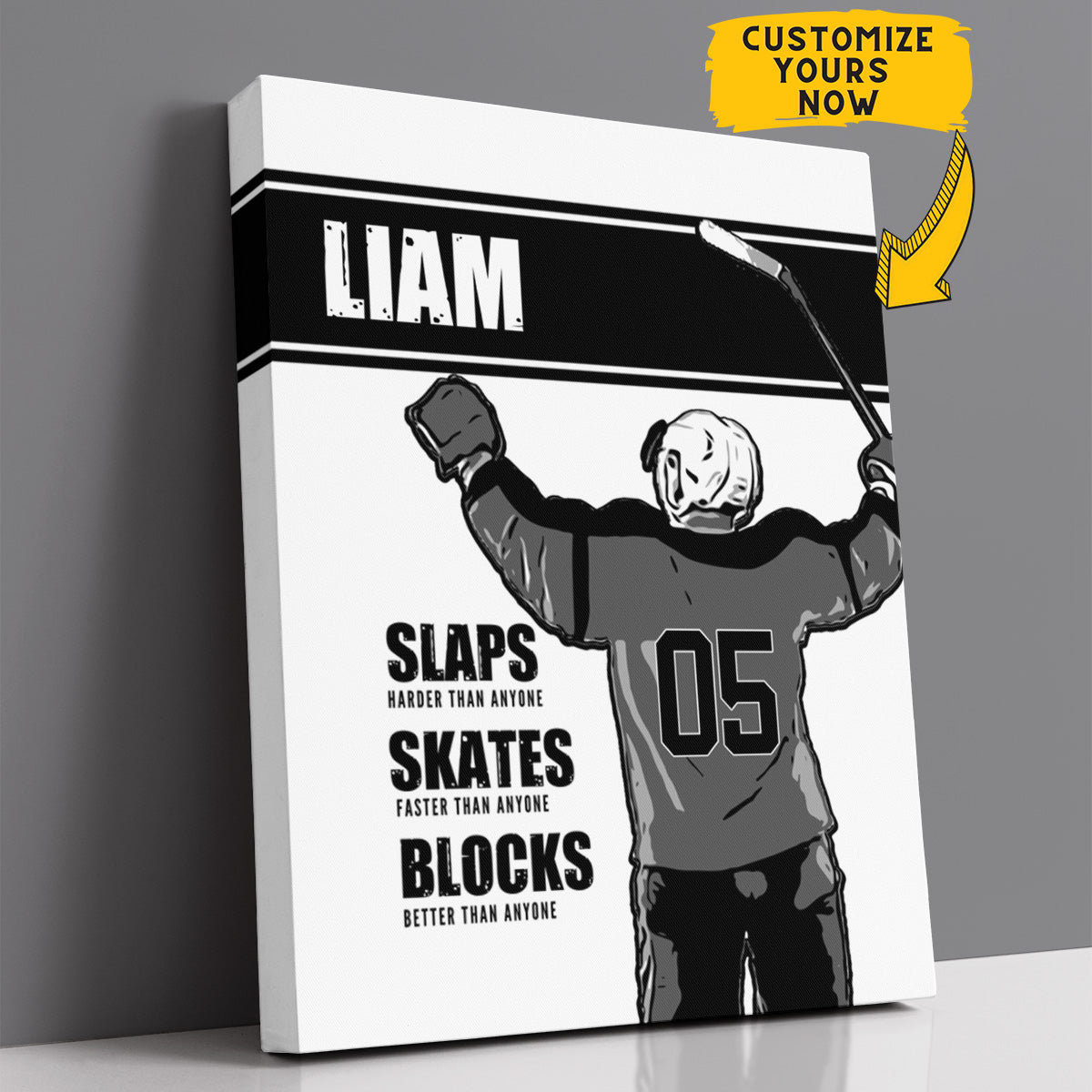 Personalized Slaps Skates Blocks Hockey Wall Art
