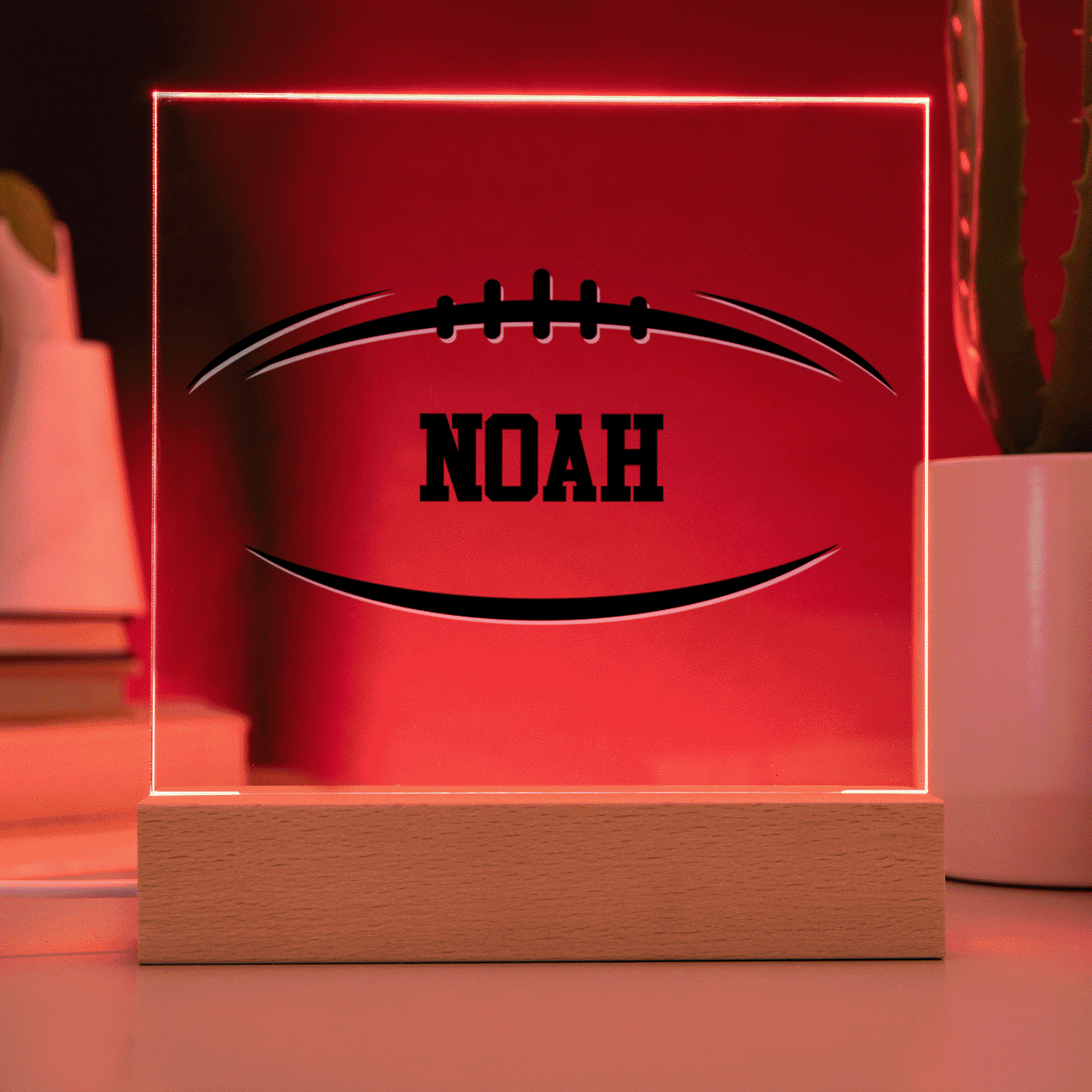 Personalized Football Ball Acrylic Plaque LED Lamp