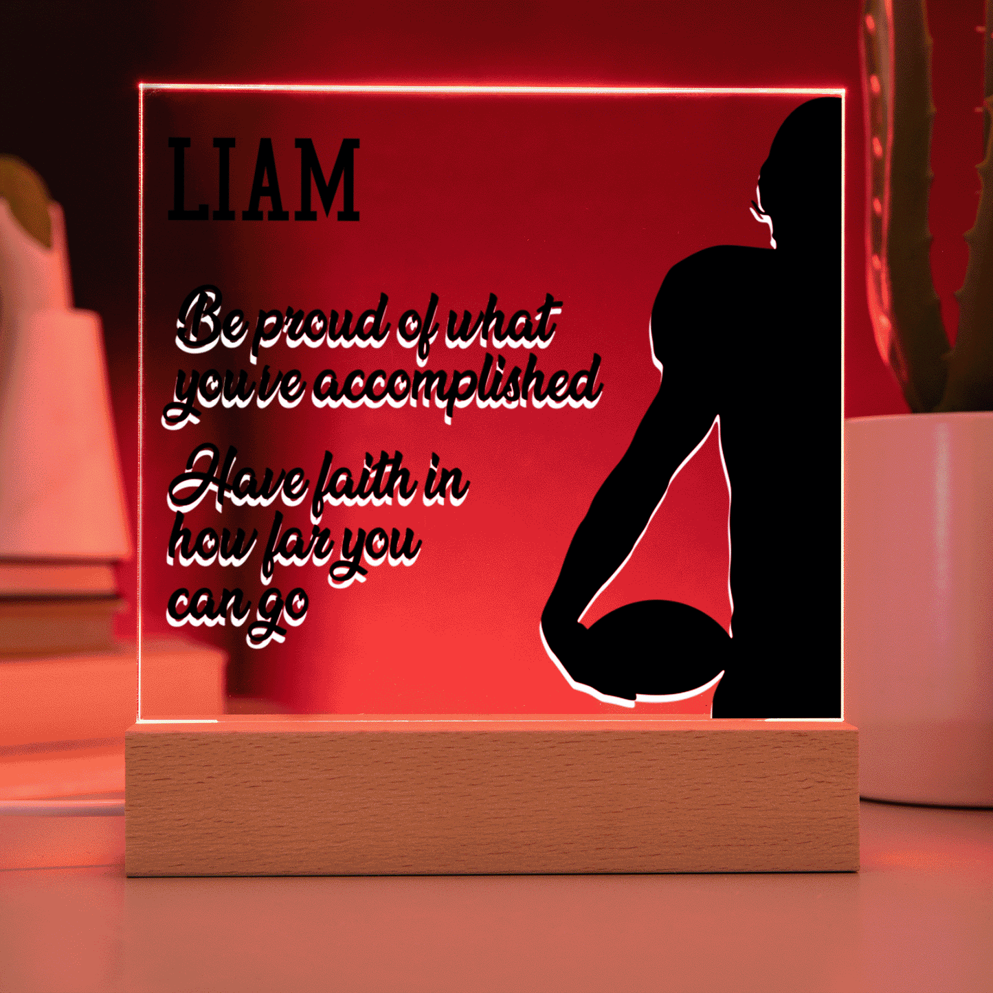 Personalized Football Be Proud Acrylic Plaque LED Lamp