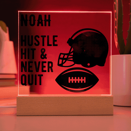 Personalized Football Hustle Hit Never Quit Acrylic Plaque LED Lamp