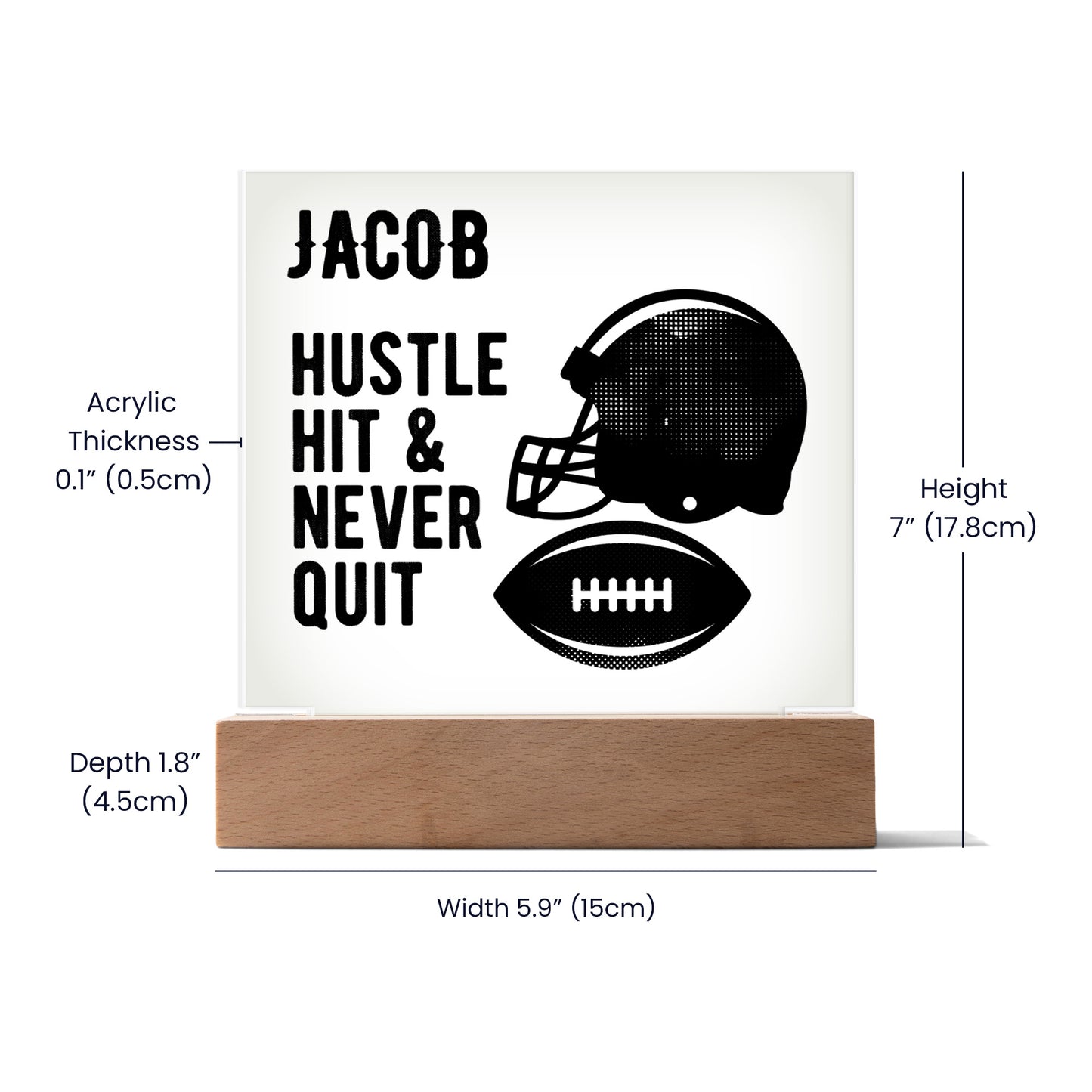 Personalized Football Hustle Hit Never Quit Acrylic Plaque LED Lamp