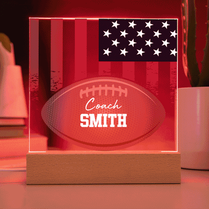 Personalized Football Coach American Flag Acrylic Plaque LED Lamp