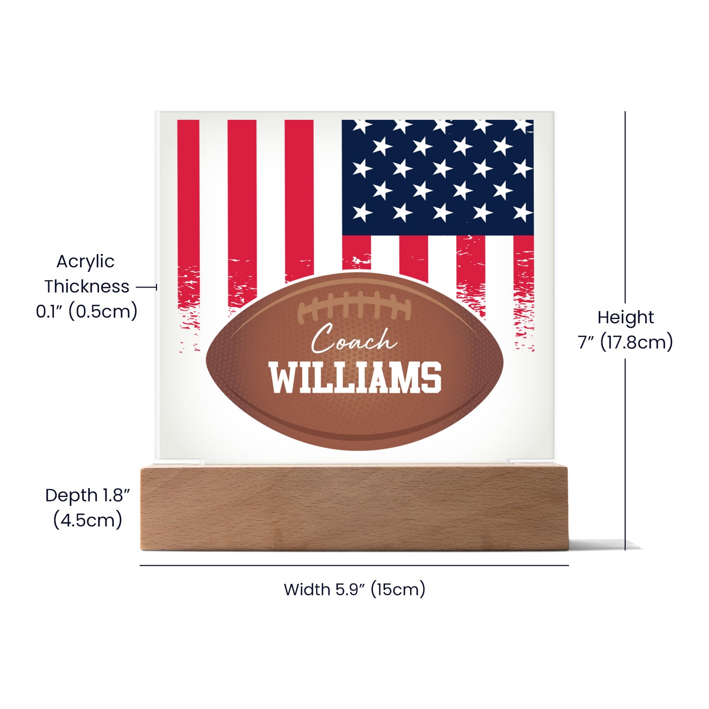Personalized Football Coach American Flag Acrylic Plaque LED Lamp