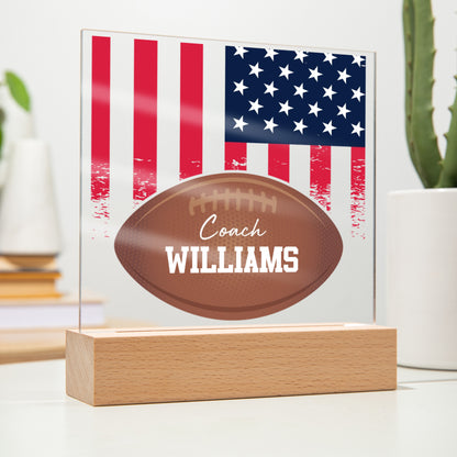 Personalized Football Coach American Flag Acrylic Plaque LED Lamp