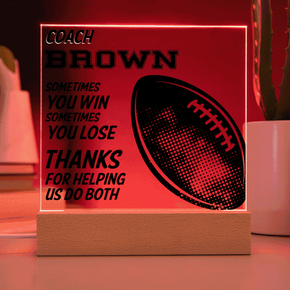 Personalized Football Coach Thanks Acrylic Plaque LED Lamp