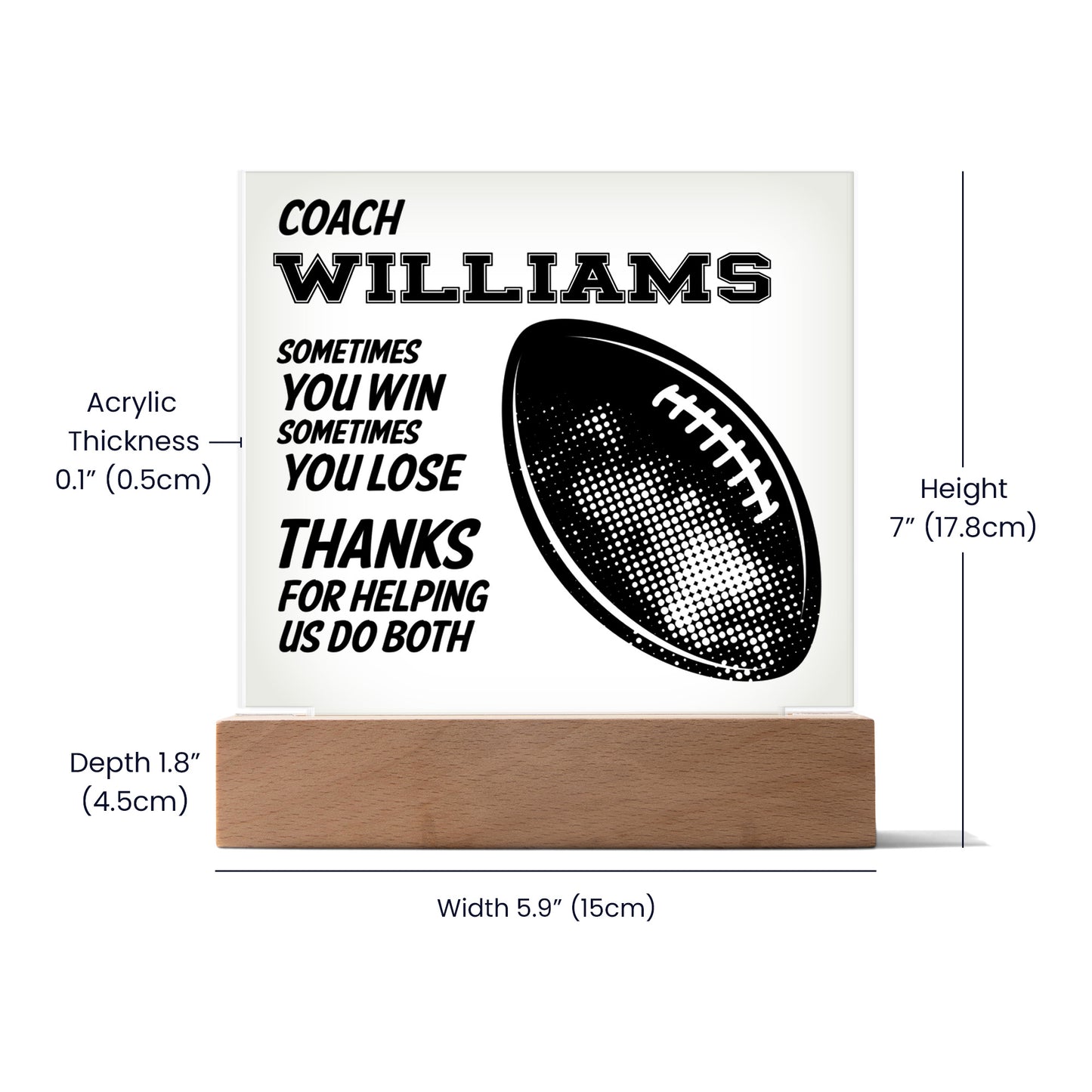 Personalized Football Coach Thanks Acrylic Plaque LED Lamp