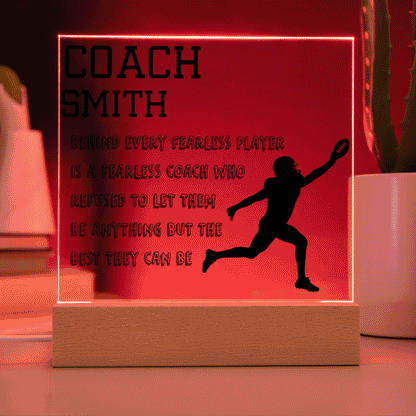 Personalized Football Fearless Coach Acrylic Plaque LED Lamp