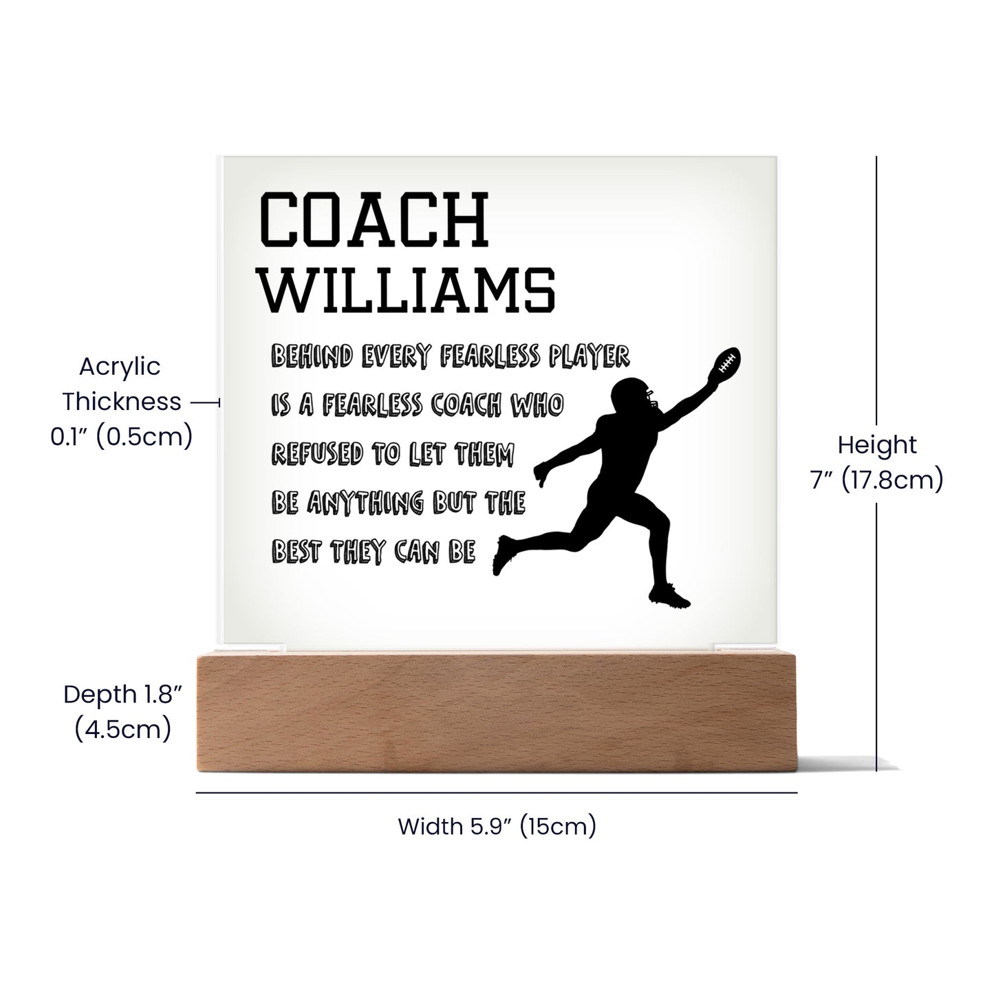 Personalized Football Fearless Coach Acrylic Plaque LED Lamp