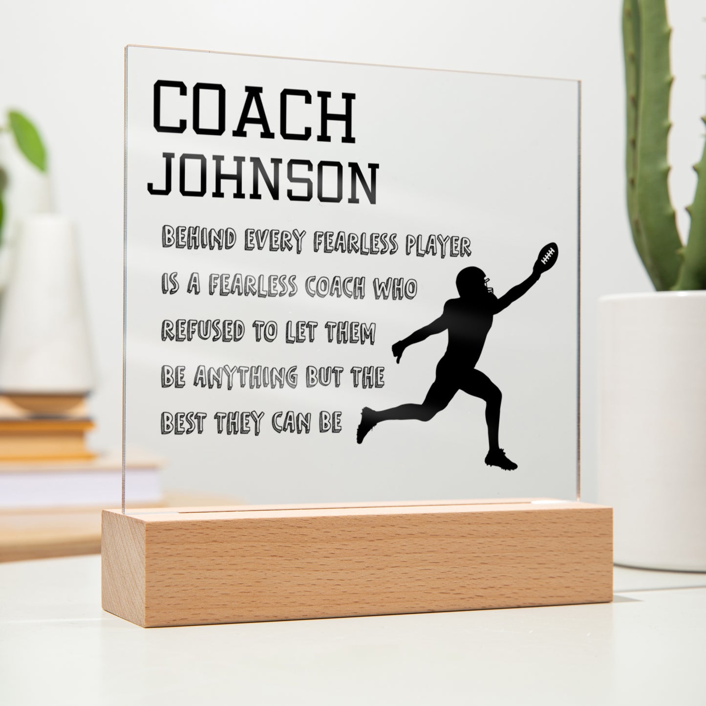 Personalized Football Fearless Coach Acrylic Plaque LED Lamp