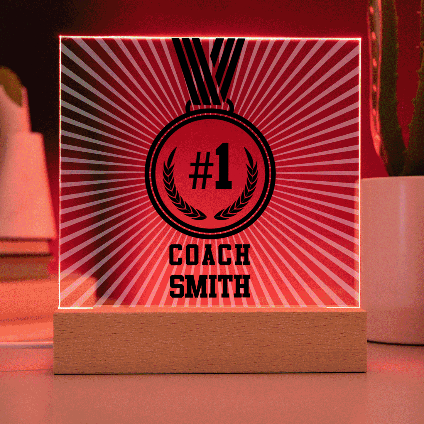 Personalized No1 Coach Medal Acrylic Plaque LED Lamp
