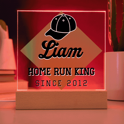 Personalized Home Run King Baseball Acrylic Plaque LED Lamp