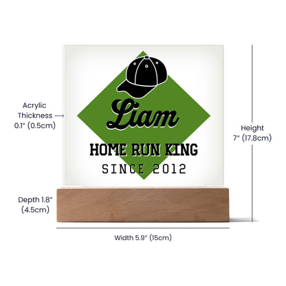 Personalized Home Run King Baseball Acrylic Plaque LED Lamp