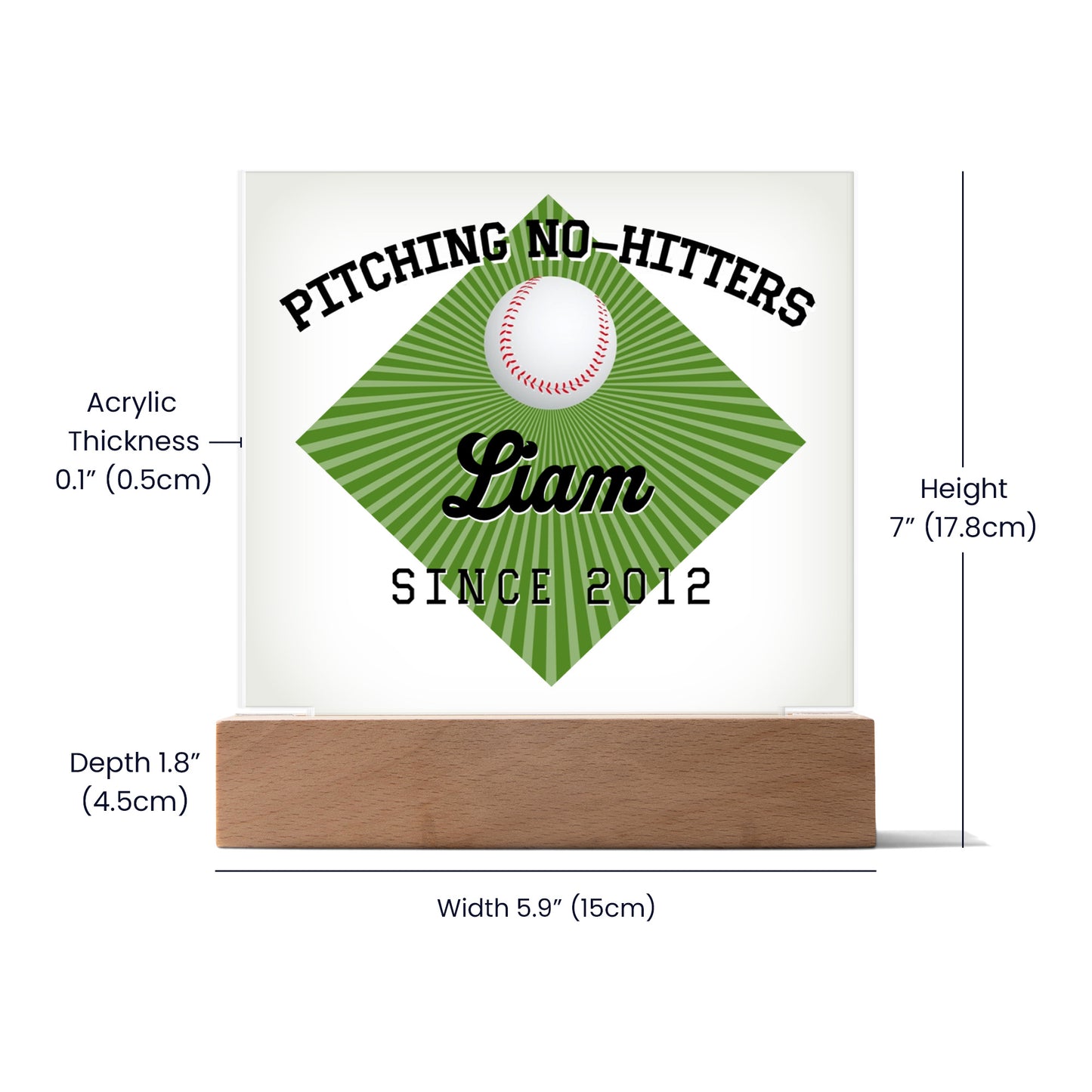 Personalized Pitching No-Hitters Baseball Acrylic Plaque LED Lamp
