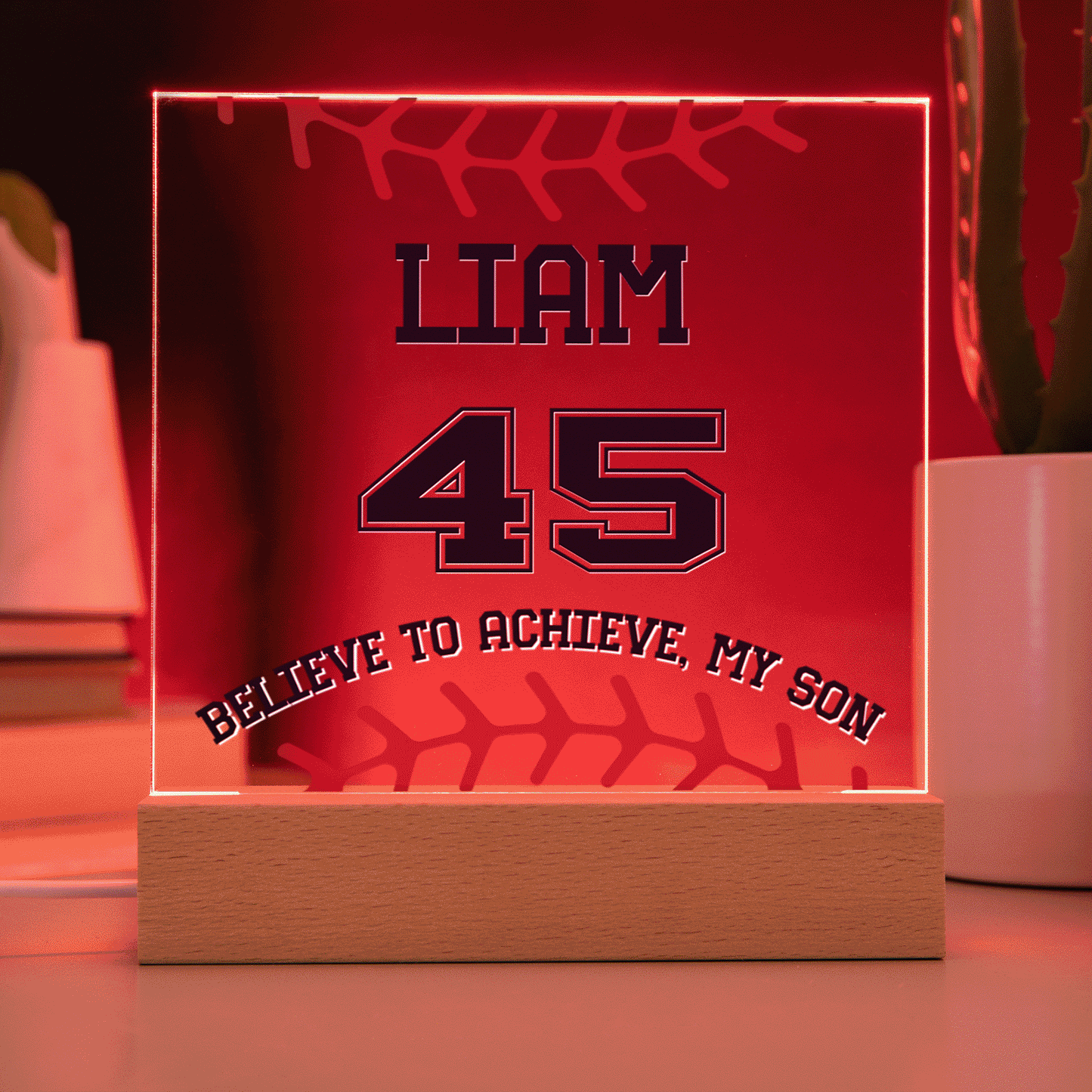 Personalized Believe To Achieve My Son Baseball Acrylic Plaque LED Lamp