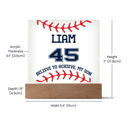 Personalized Believe To Achieve My Son Baseball Acrylic Plaque LED Lamp